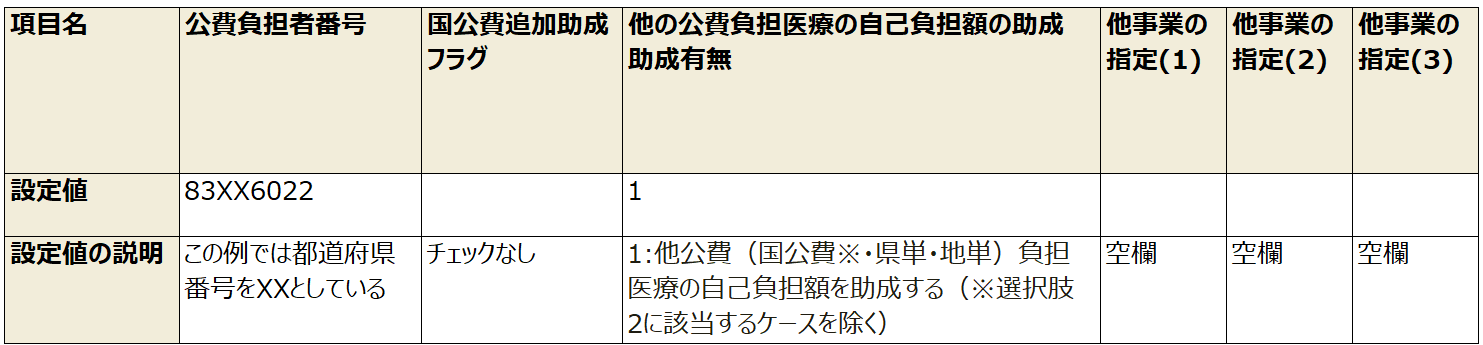 例2）他公費の自己負担金を助成する制度で、助成対象を特定の公費に限定しないース
